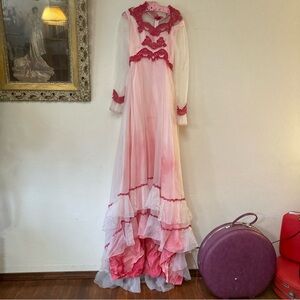 Vintage groovy tie dyed wedding dress bridal gown costume flowing light weight